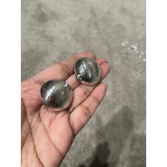 Big Silver stud earrings clip ons dome statement bold large round chunky shiny - Picture 6 of 8